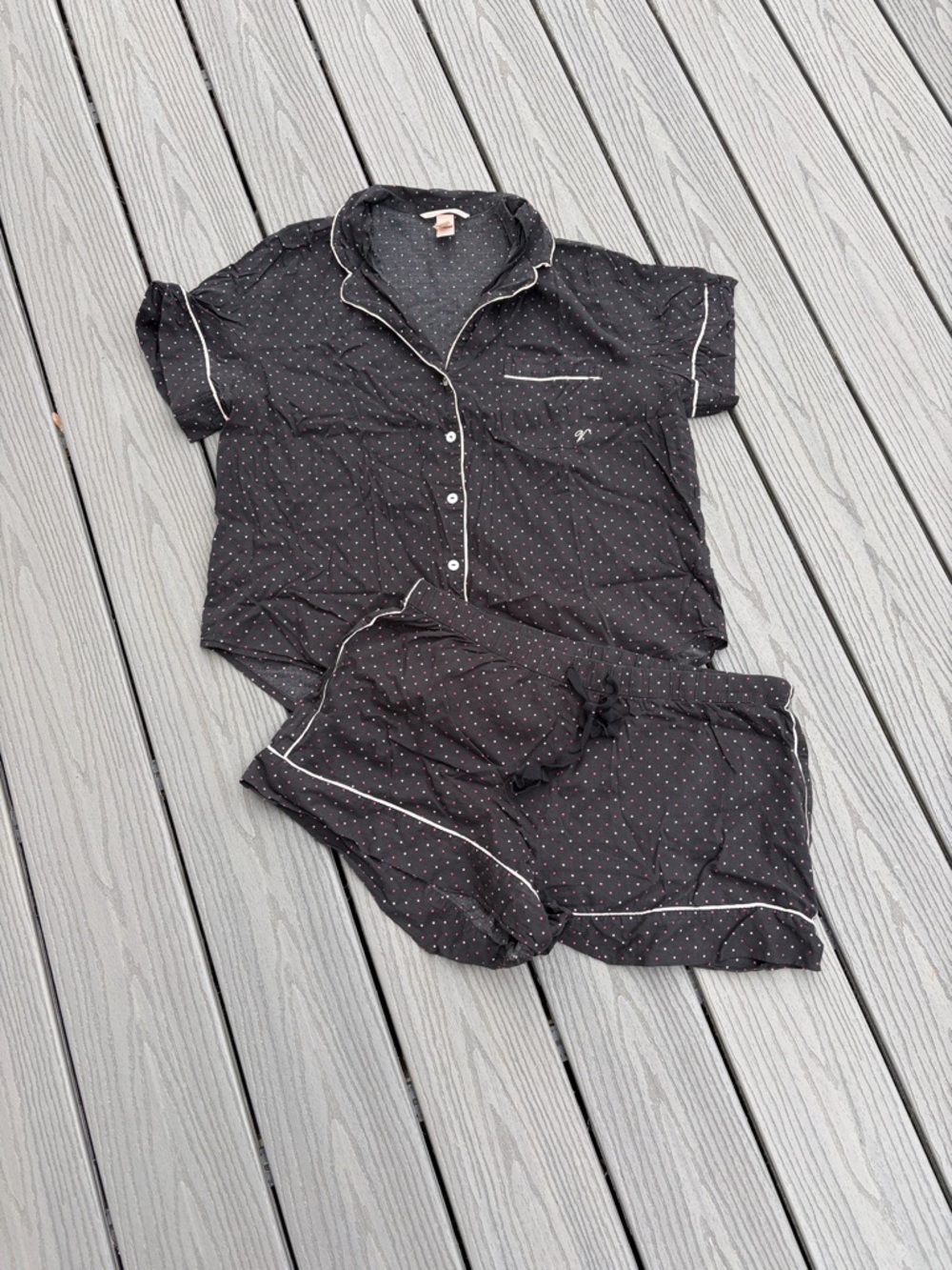 Victoria's Secret Black Pajama Set with Pink Polka Dots